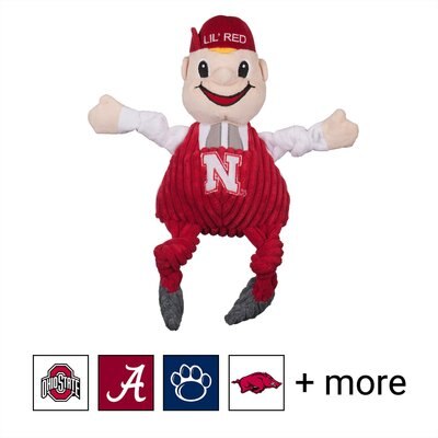 HuggleHounds HuggleHounds College Mascot Plush Corduroy Knottie Squeaky Plush Dog Toy, Nebraska Huskers, Large