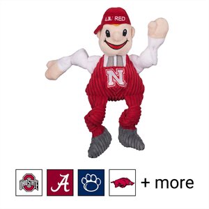 HuggleHounds College Mascot Plush Corduroy Knottie Squeaky Plush Dog Toy, Nebraska Huskers, Small