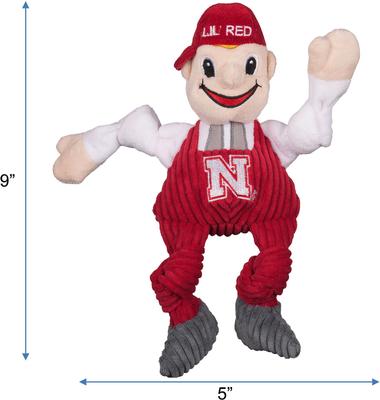 Show full view: HuggleHounds College Mascot Plush Corduroy Knottie Squeaky Plush Dog Toy, Nebraska Huskers, Small slide 3 of 5