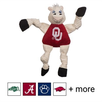 HuggleHounds HuggleHounds College Mascot Plush Corduroy Knottie Squeaky Plush Dog Toy, Oklahoma Sooners, Large