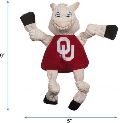 Show full view: HuggleHounds College Mascot Plush Corduroy Knottie Squeaky Plush Dog Toy, Oklahoma Sooners, Small slide 2 of 10