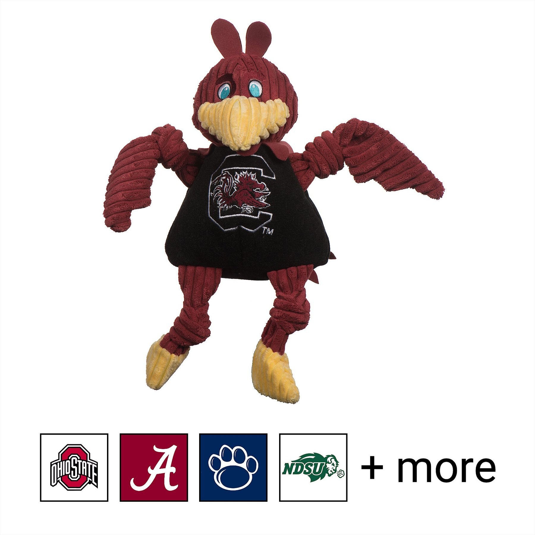 HuggleHounds College Mascot Plush Corduroy Knottie Squeaky Plush Dog Toy, South Carolina Gamecocks, Large