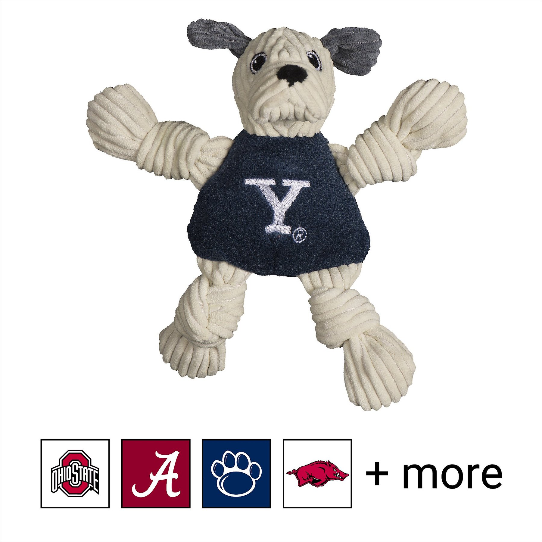 HuggleHounds College Mascot Plush Corduroy Knottie Squeaky Plush Dog Toy, Yale Bulldogs, Large