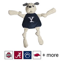 HuggleHounds College Mascot Plush Corduroy Knottie Squeaky Plush Dog Toy, Yale Bulldogs, Small
