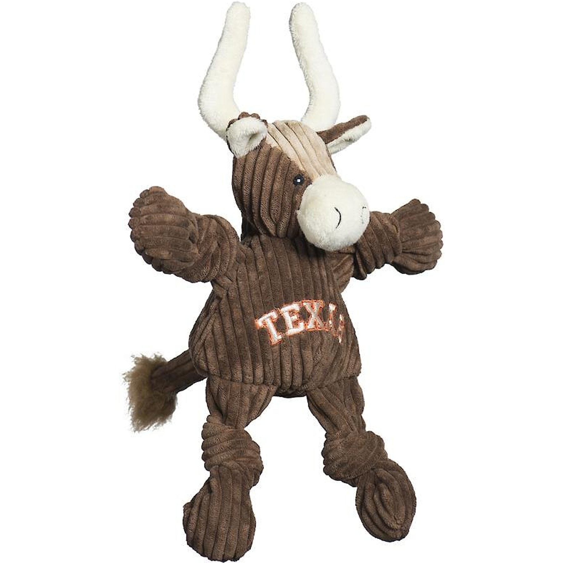 HuggleHounds Texas Longhorn Knottie Tough Squeaky Plush Dog Toy, Brown, Small