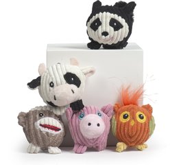 HuggleHounds Wee Balls Raccoon, Owl, Pig, Bunny, Sock Monkey Dog Toys, X-Small/Small, 5-pk