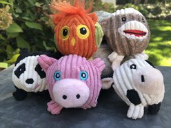 HuggleHounds Wee Balls Raccoon, Owl, Pig, Bunny, Sock Monkey Dog Toys, X-Small/Small, 5-pk slide 2 of 7