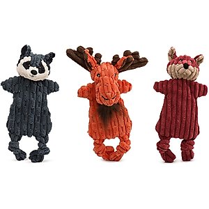 HuggleHounds Woodland HuggleFlatties Tough Squeaky Plush Dog Toys, Small, 3 count