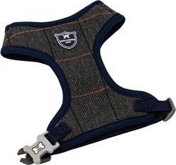 HUGO & HUDSON Checked Herringbone Tweed Dog Harness, Grey, Medium