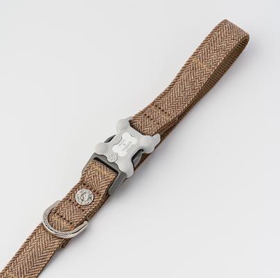 Show full view: HUGO & HUDSON Checked Herringbone Tweed Dog Leash, Caramel, Large slide 5 of 10