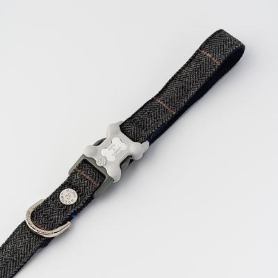 Show full view: HUGO & HUDSON Checked Herringbone Tweed Dog Leash, Grey, Large slide 4 of 9