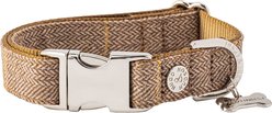 HUGO & HUDSON Checked Herringbone Tweed Metal Buckle Dog Collar, Caramel, Medium