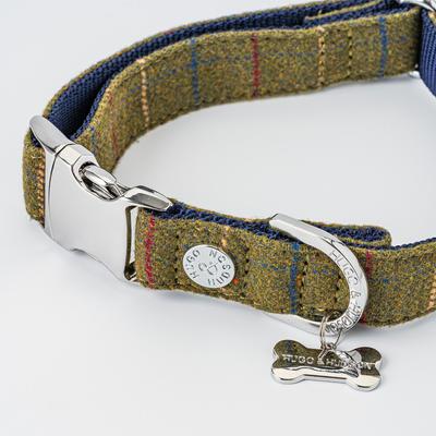 Show full view: HUGO & HUDSON Checked Tweed Metal Buckle Dog Collar, Dark Green, Small slide 4 of 10