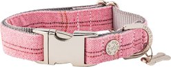 HUGO & HUDSON Checked Tweed Metal Buckle Dog Collar, Pink, Large