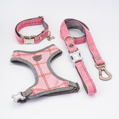 Show full view: HUGO & HUDSON Checked Tweed Metal Buckle Dog Collar, Pink, Large slide 10 of 11