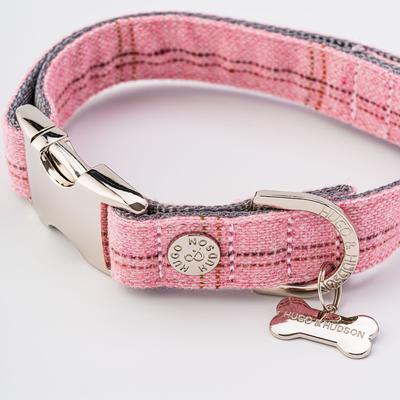 Show full view: HUGO & HUDSON Checked Tweed Metal Buckle Dog Collar, Pink, Medium slide 4 of 10