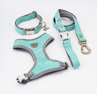 Show full view: HUGO & HUDSON Herringbone Tweed Dog Leash, Aqua, Large slide 10 of 10