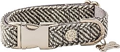 HUGO & HUDSON Herringbone Tweed Metal Buckle Dog Collar, Grey, Small