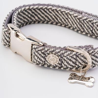 Show full view: HUGO & HUDSON Herringbone Tweed Metal Buckle Dog Collar, Grey, Small slide 4 of 10