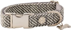 HUGO & HUDSON Herringbone Tweed Metal Buckle Dog Collar, Grey, X-Small