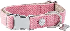 HUGO & HUDSON Herringbone Tweed Metal Buckle Dog Collar, Pink, X-Small