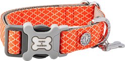 HUGO & HUDSON Nylon Geometric Bone Buckle Dog Collar, Orange, Large