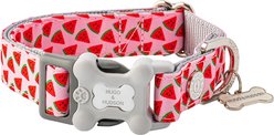 HUGO & HUDSON Nylon Watermelon Bone Buckle Dog Collar, Pink, medium