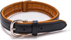 HUGO & HUDSON Padded Leather Dog Collar, Black, 15.7-in