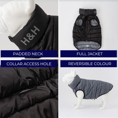 Show full view: HUGO & HUDSON Reversible Insulated Dog Puffer Jacket, Black, XX-Large slide 6 of 9