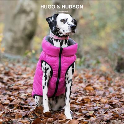 Show full view: HUGO & HUDSON Reversible Waterproof Insulated Dog Puffer Jacket, Pink/Grey, Large-55 slide 2 of 8