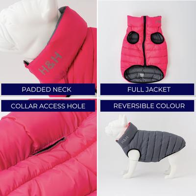 Show full view: HUGO & HUDSON Reversible Waterproof Insulated Dog Puffer Jacket, Pink/Grey, Large-65 slide 5 of 8