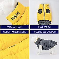 HUGO & HUDSON Reversible Waterproof Insulated Dog Puffer Jacket, Yellow/Grey, Large-65 slide 2 of 7
