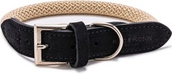 HUGO & HUDSON Suede Leather Dog Collar, Black, 25.5-in