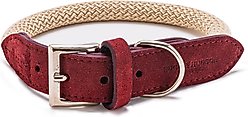 HUGO & HUDSON Suede Leather Dog Collar, Burgundy, 23.6-in