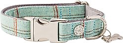 HUGO & HUDSON Tweed Metal Buckle Dog Collar, Aqua, Large