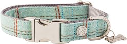 HUGO & HUDSON Tweed Metal Buckle Dog Collar, Aqua, Small