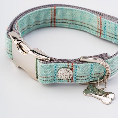 Show full view: HUGO & HUDSON Tweed Metal Buckle Dog Collar, Aqua, Small slide 5 of 10
