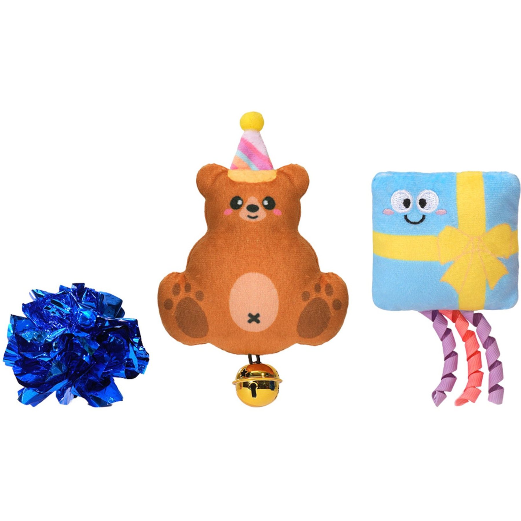 HugSmart Birthday Bear & Gift Variety Pack Plush Cat Toy with Catnip, Multicolor, 4 x 2.8 x 1-in, 3 count