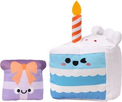 HugSmart Birthday Cake 2-in-1 Plush Squeaky Dog Toy, Small/Medium, Blue