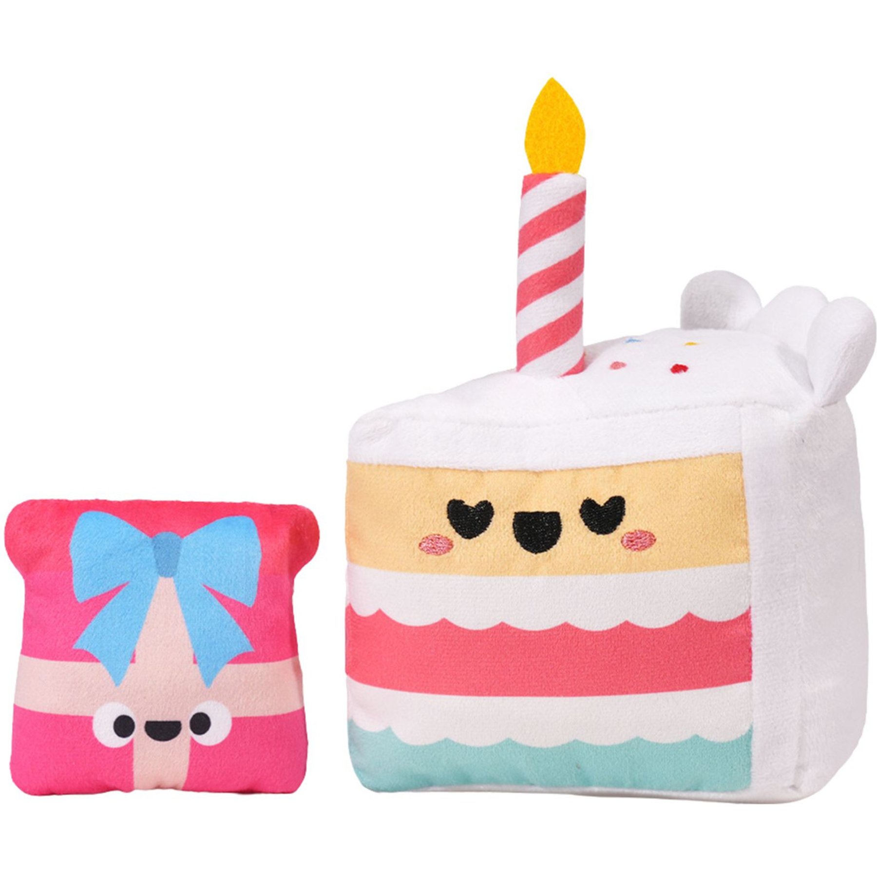 HugSmart Birthday Cake 2-in-1 Plush Squeaky Dog Toy, Small/Medium, Pink