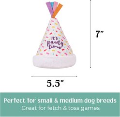 HugSmart Birthday Party Time Hat Plush Squeaky Dog Toy, White, Small/Medium: 7 x 5.7 x 5.7-in slide 2 of 4