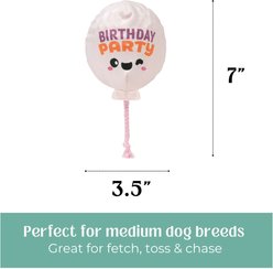 HugSmart Birthday Squeaky Spiky Ball Plush Balloon Dog Toy, White, Medium: 7 x 3.5 x 3.2-in slide 2 of 4