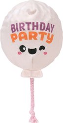 HugSmart Birthday Squeaky Spiky Ball Plush Balloon Dog Toy, White, Medium: 7 x 3.5 x 3.2-in