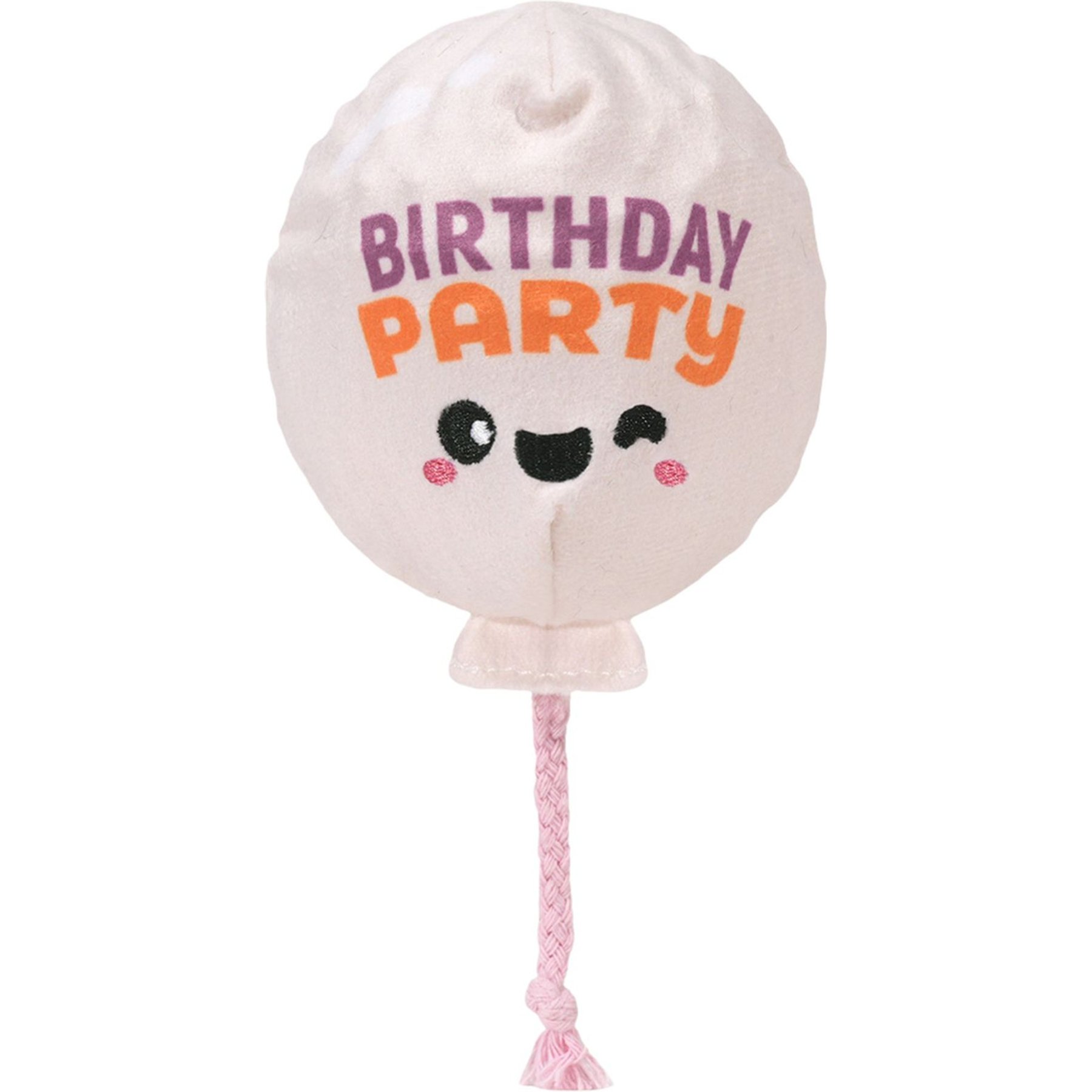 HugSmart Birthday Squeaky Spiky Ball Plush Balloon Dog Toy, White, Medium: 7 x 3.5 x 3.2-in