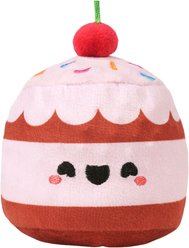 HugSmart Birthday Squeaky Spiky Ball Plush Sweet Pie Dog Toy, Pink/Brown, Medium: 4.5 x 3.3 x 3.2-in