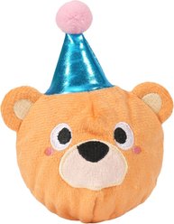 HugSmart Birthday Squeaky Spiky Ball Plush Teddy Bear Dog Toy, Yellow/Blue, Medium: 5 x 4 x 3.2-in