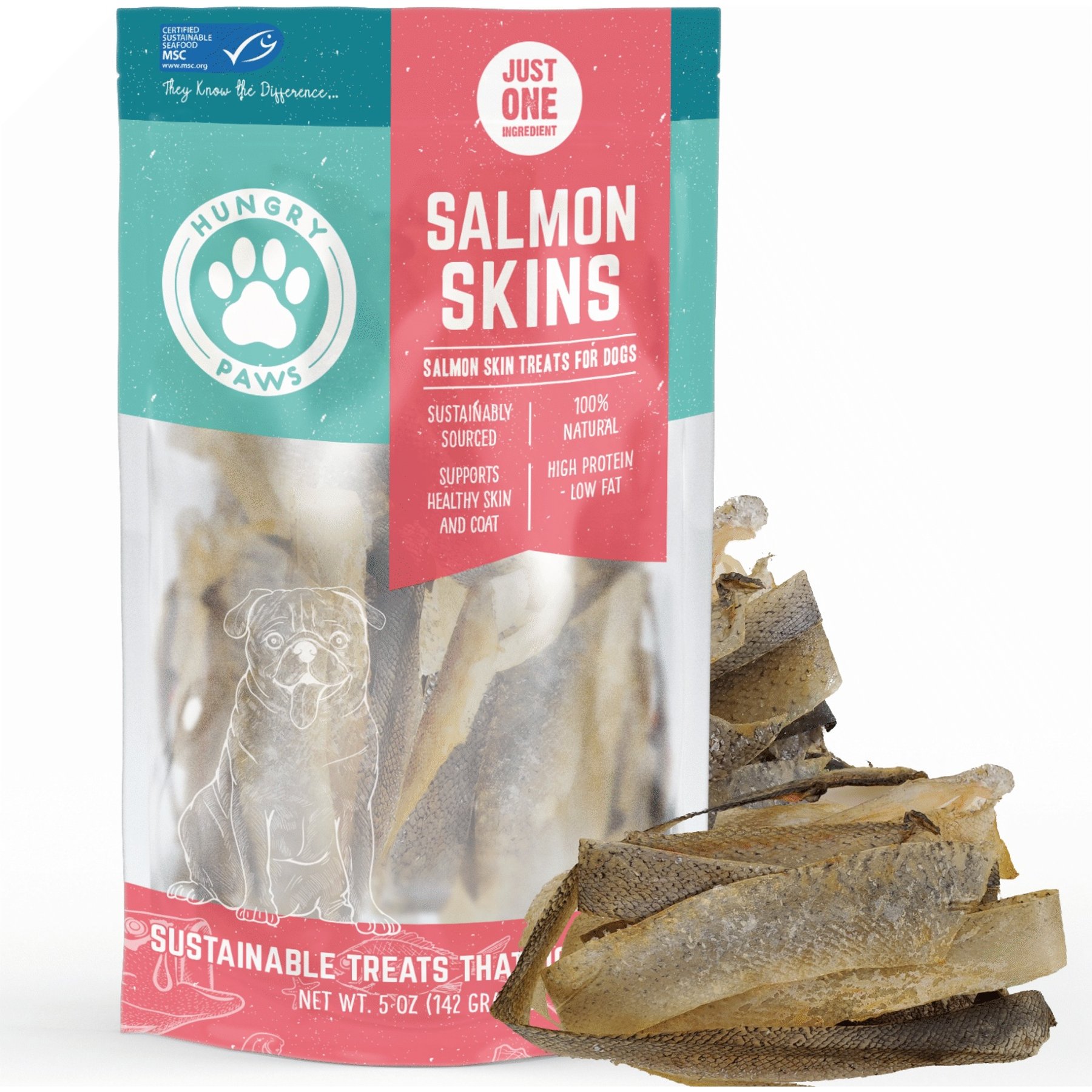 Hungry Paws Premium Salmon Skin Dog Chew Treats, 5-oz bag