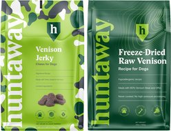 Huntaway Wild Venison Jerky Dog Treats, 4-oz bag + Venison Grain-Free Freeze-Dried Dog Food, 12-oz bag