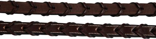 Show full view: Huntley Equestrian Sedgwick Fancy Stitched Rubber Lined Laced Horse Reins, Full, Brown slide 2 of 8