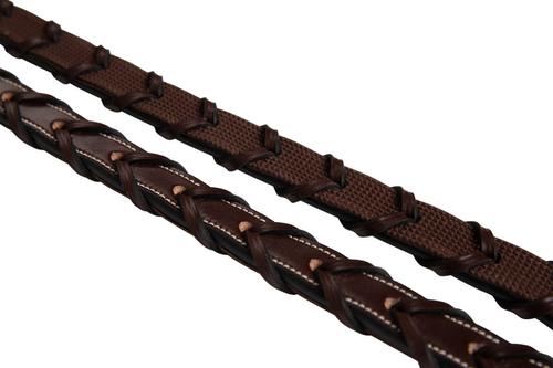 Show full view: Huntley Equestrian Sedgwick Fancy Stitched Rubber Lined Laced Horse Reins, Full, Brown slide 3 of 8
